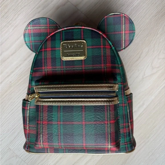 New! Disney Christmas plaid backpack - Picture 1 of 4